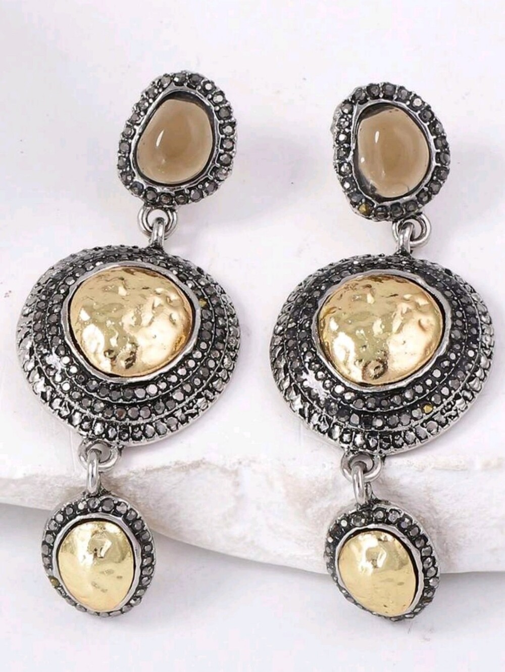 Rhinestone Encrusted Bohemian Vintage Chic Mixed Metal Dangles 2.55"lx.82"w NWOT